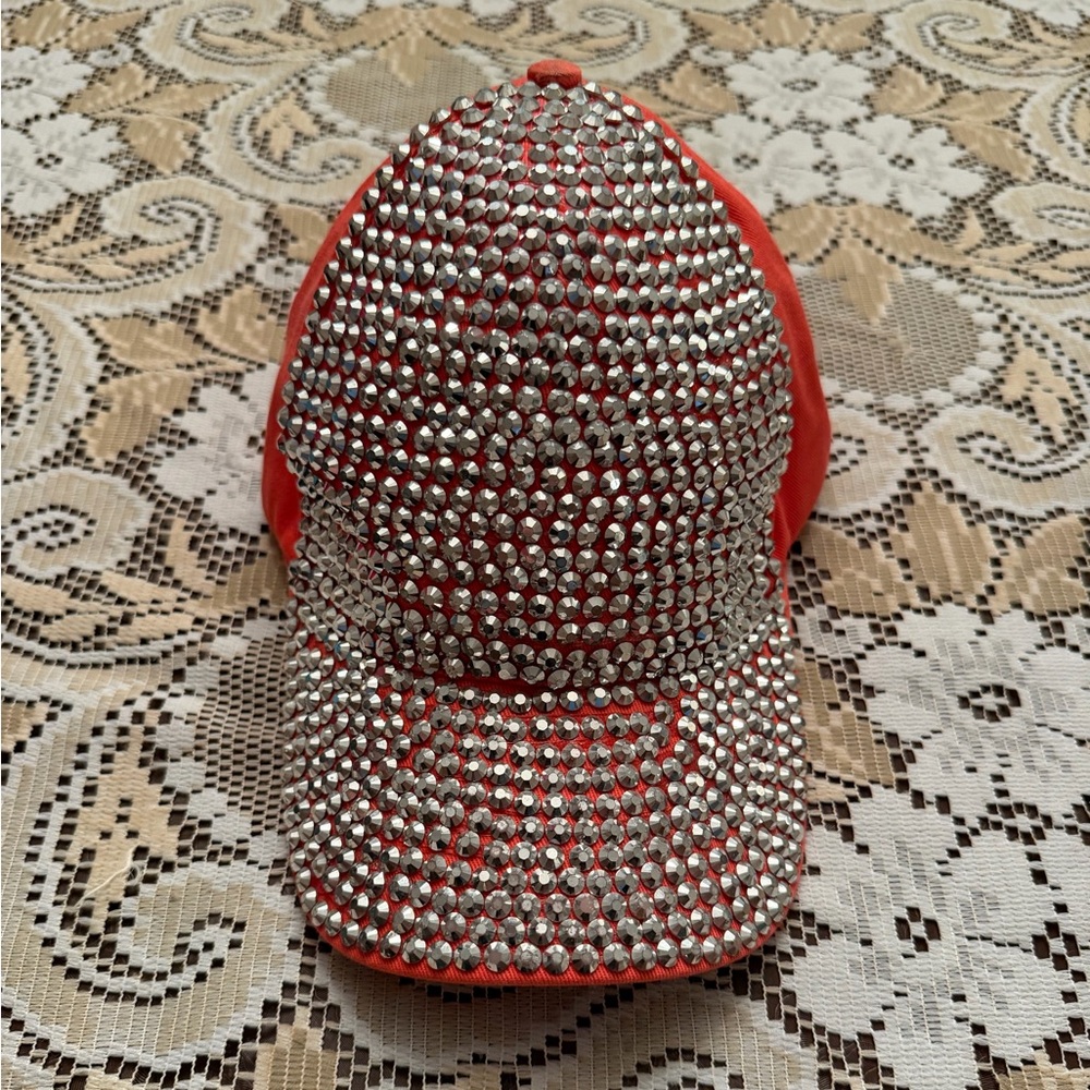 Rhinestone Studded Red Cap